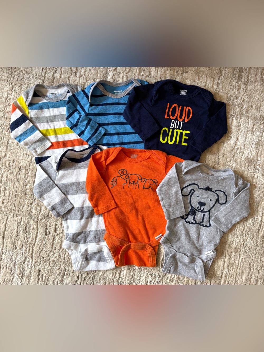 Baby Long-Sleeve One-Piece Bodysuit Set in Orange, Navy & Gray - Multipack